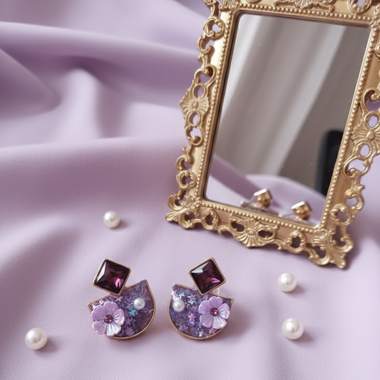 Floral & Shimmer Stud Earrings