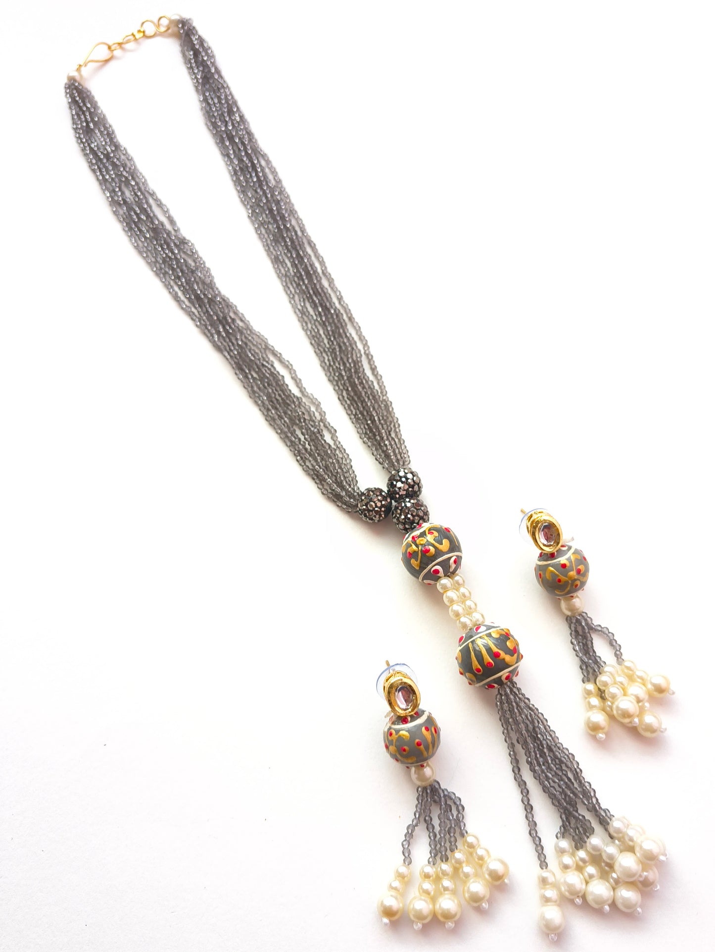 Lariat-Styled Muse Necklace Set -Shadow Gray