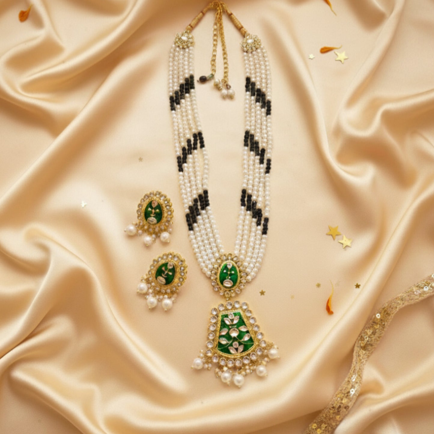 Regal Pearl Necklace with Enamel Pendant