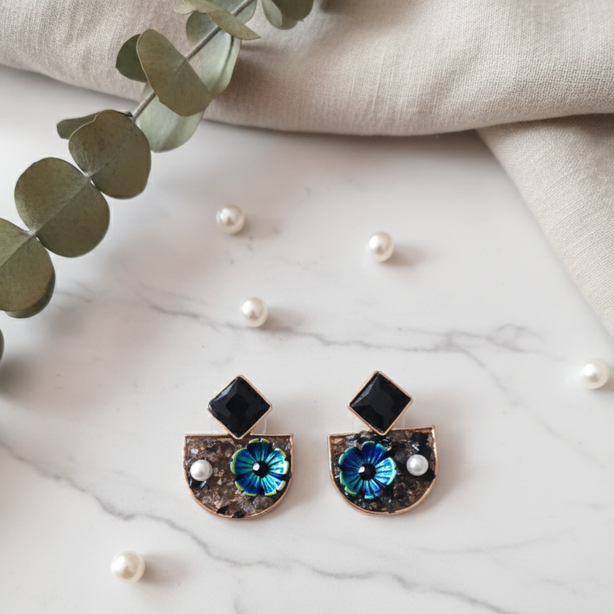 Floral & Shimmer Stud Earrings