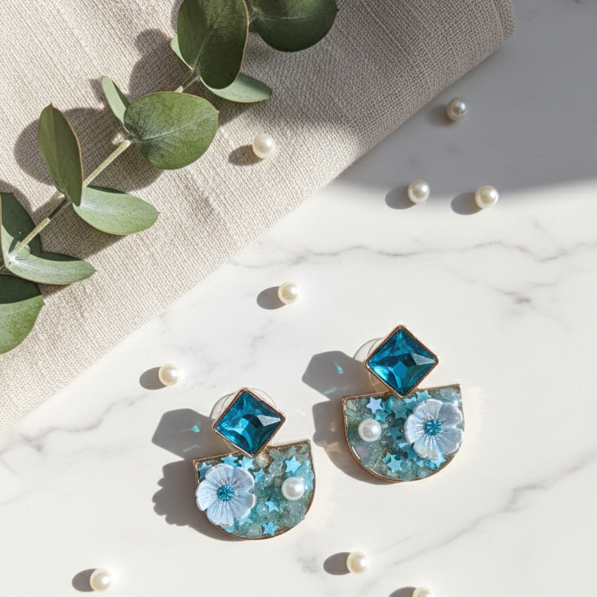 Floral & Shimmer Stud Earrings