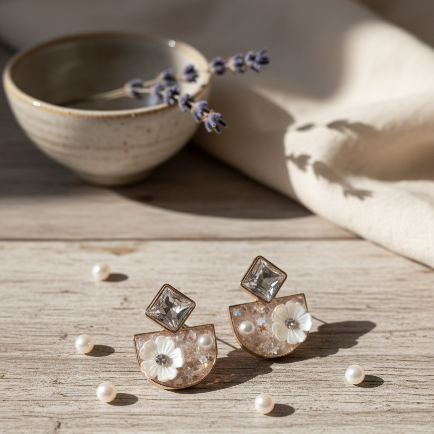 Floral & Shimmer Stud Earrings