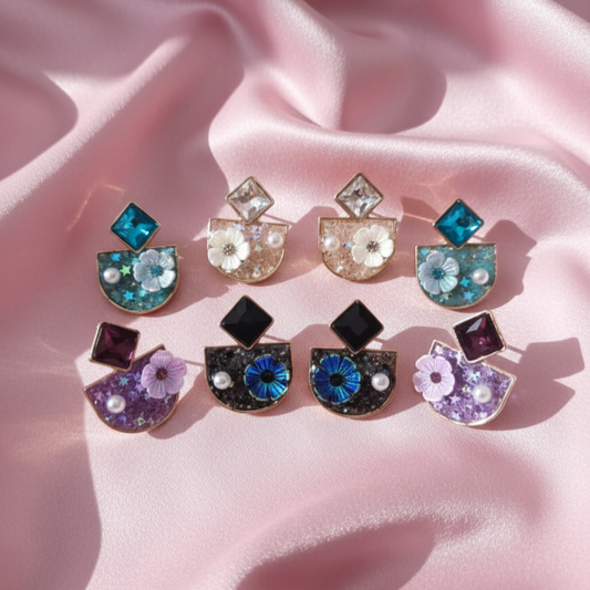 Floral & Shimmer Stud Earrings