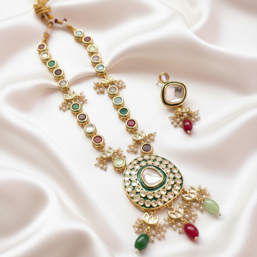 Navratna Inspired Multi-Colour Necklace Set