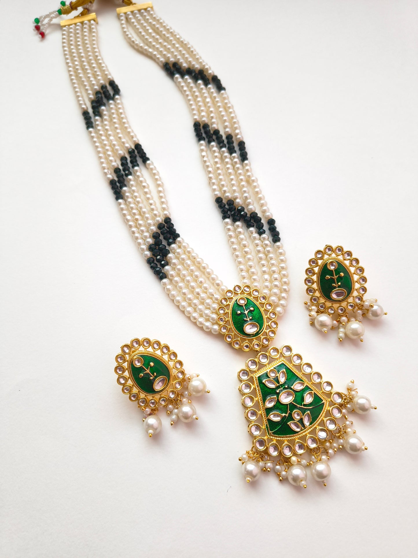 Regal Pearl Necklace with Enamel Pendant
