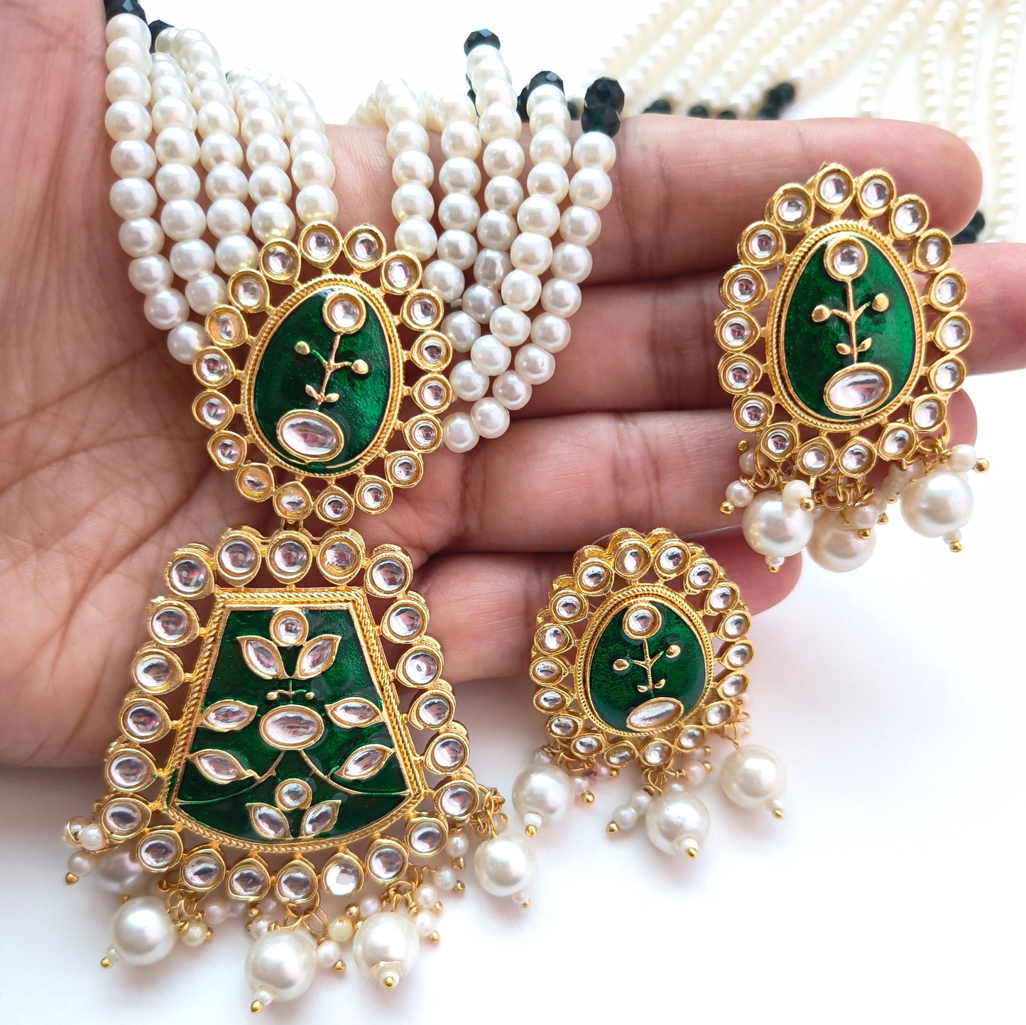 Regal Pearl Necklace with Enamel Pendant