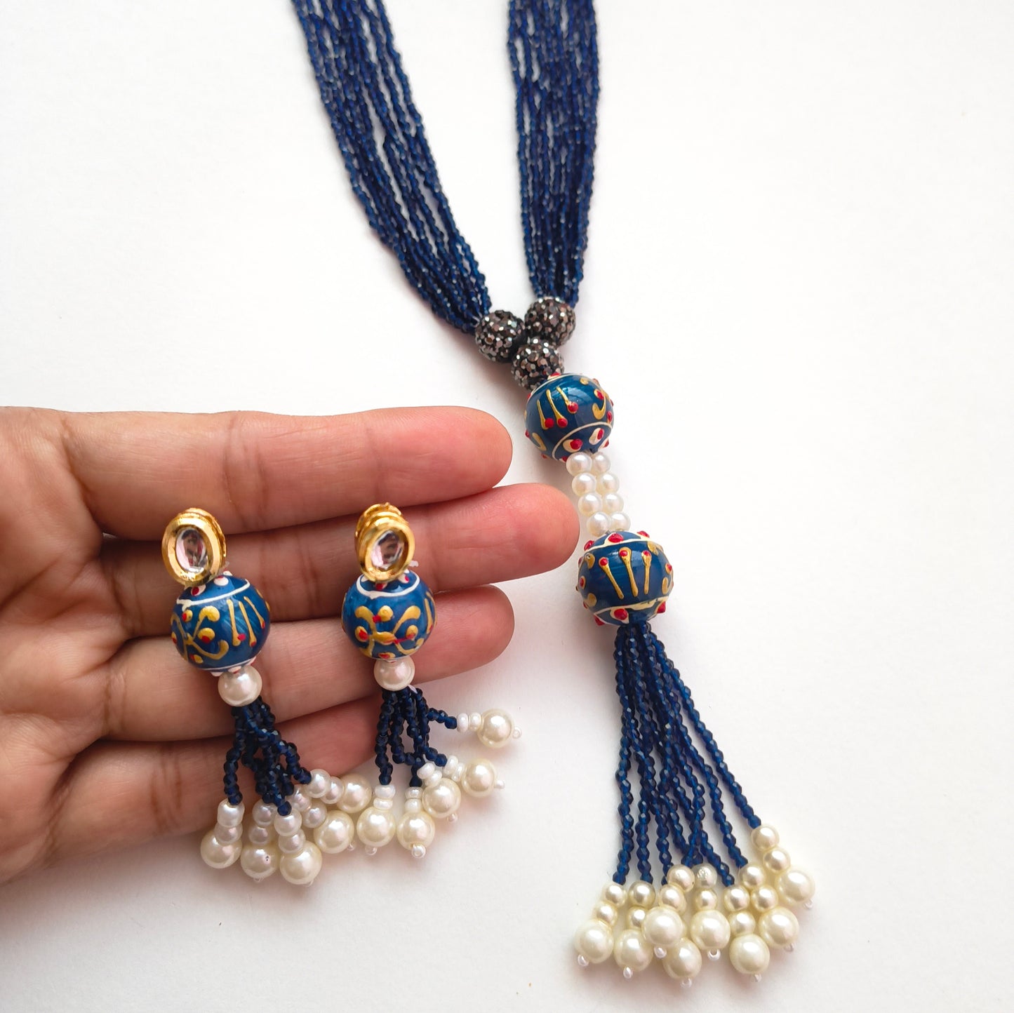 Lariat-Styled Muse Necklace Set -Royal Blue