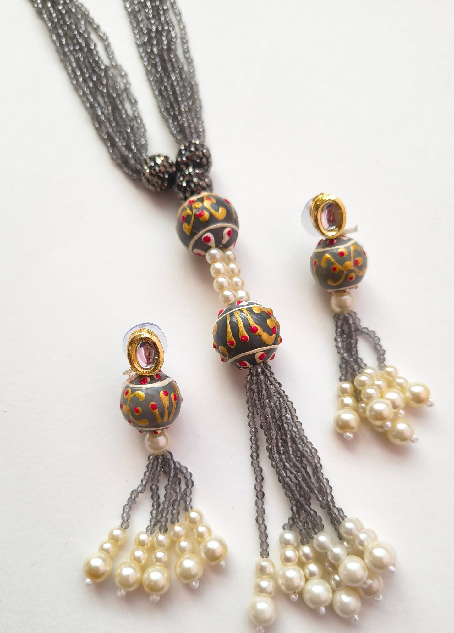 Lariat-Styled Muse Necklace Set -Shadow Gray