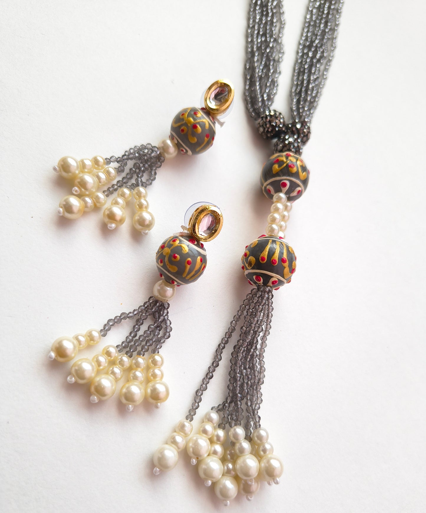 Lariat-Styled Muse Necklace Set -Shadow Gray