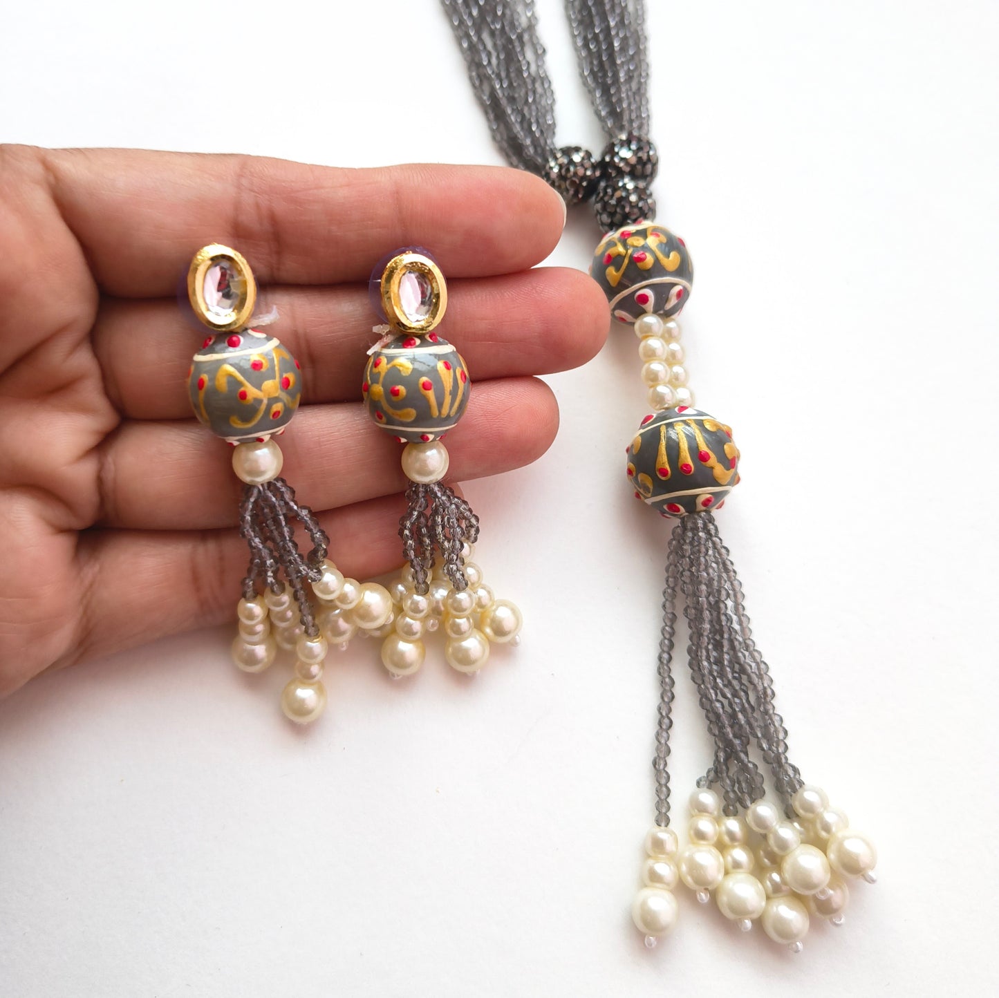 Lariat-Styled Muse Necklace Set -Shadow Gray