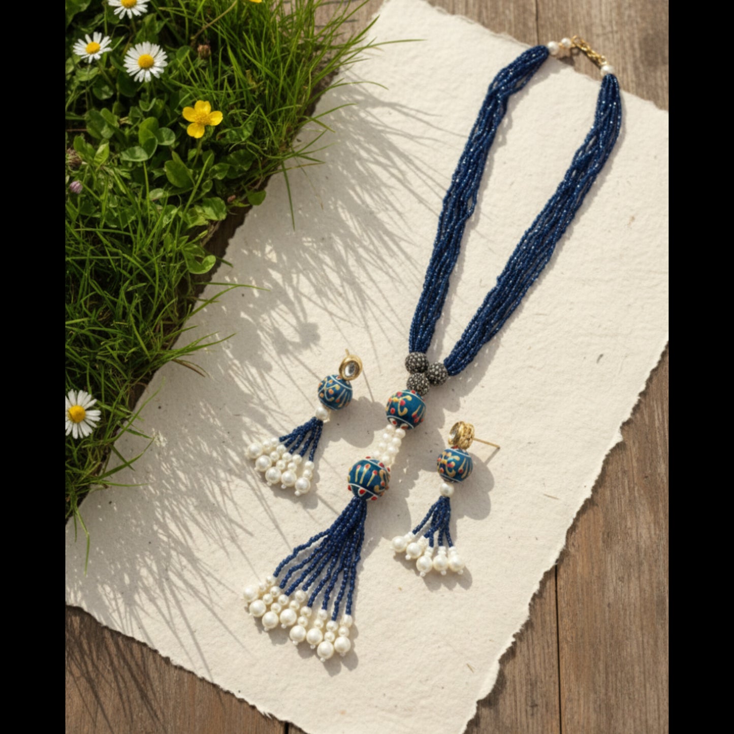 Lariat-Styled Muse Necklace Set -Royal Blue