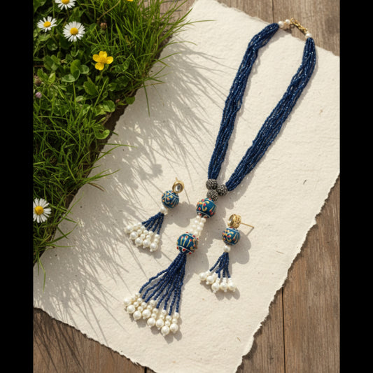 Lariat-Styled Muse Necklace Set -Royal Blue