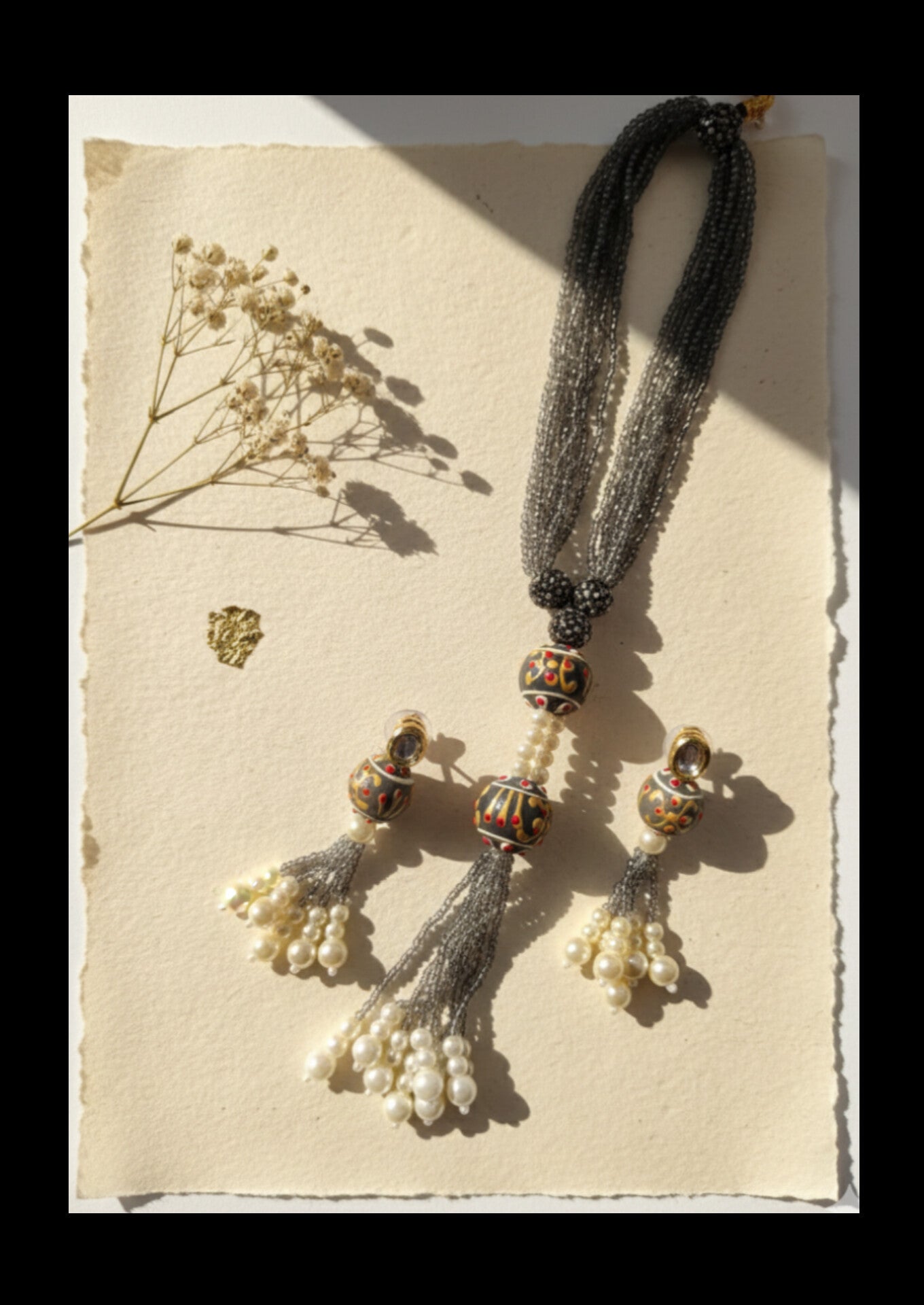 Lariat-Styled Muse Necklace Set -Shadow Gray