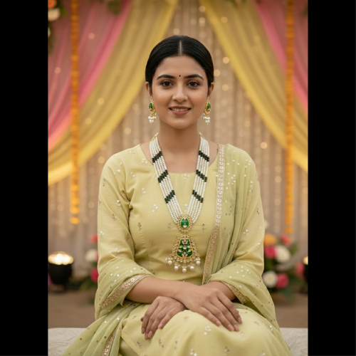 Regal Pearl Necklace with Enamel Pendant